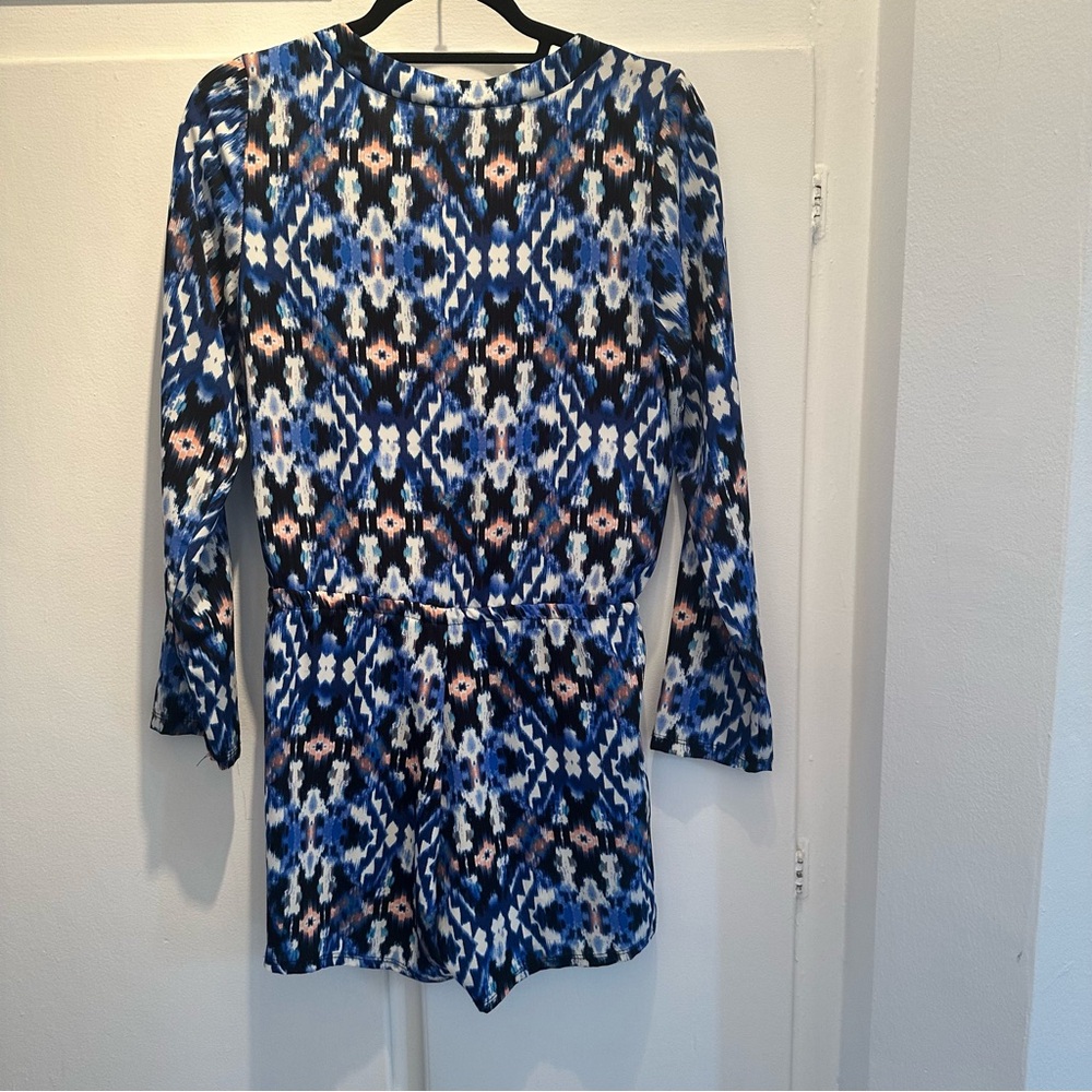 Blue Patterned Long Sleeve Shorts Romper SHE Soul Harmony Energy Size M